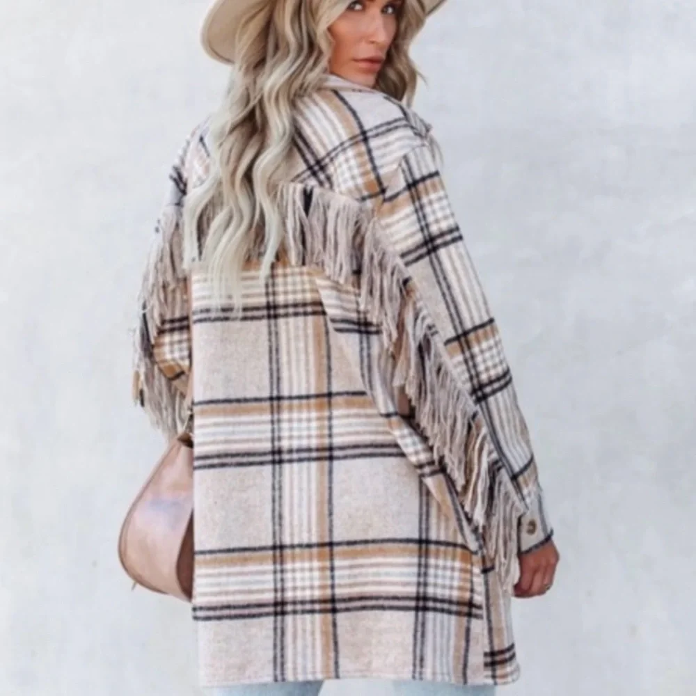 Plaid Fringe Jacket/Shacket